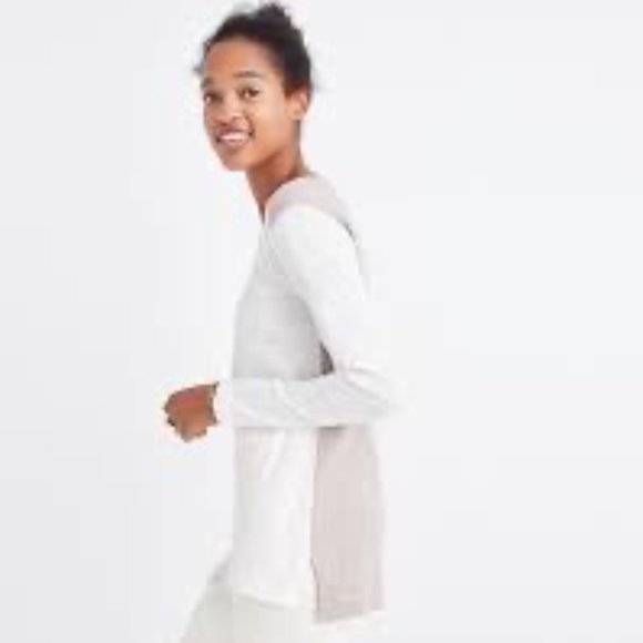 Madewell Whisper Long Sleeve Crewneck Multicolor Tee Tan & Cream Colorblock-S - Picture 2 of 14